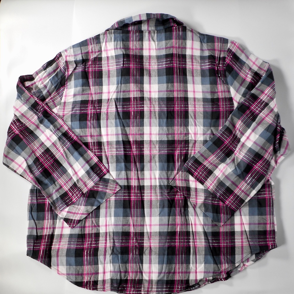 NWT Victoria Secret Flannel Pajama Set XXL 3pc Lounge Black Gray Hot Pink Plaid - Picture 9 of 15